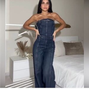 ZARA TRF BLUE DENIM WIDE LEG JUMPSUIT✨️ SIZE M